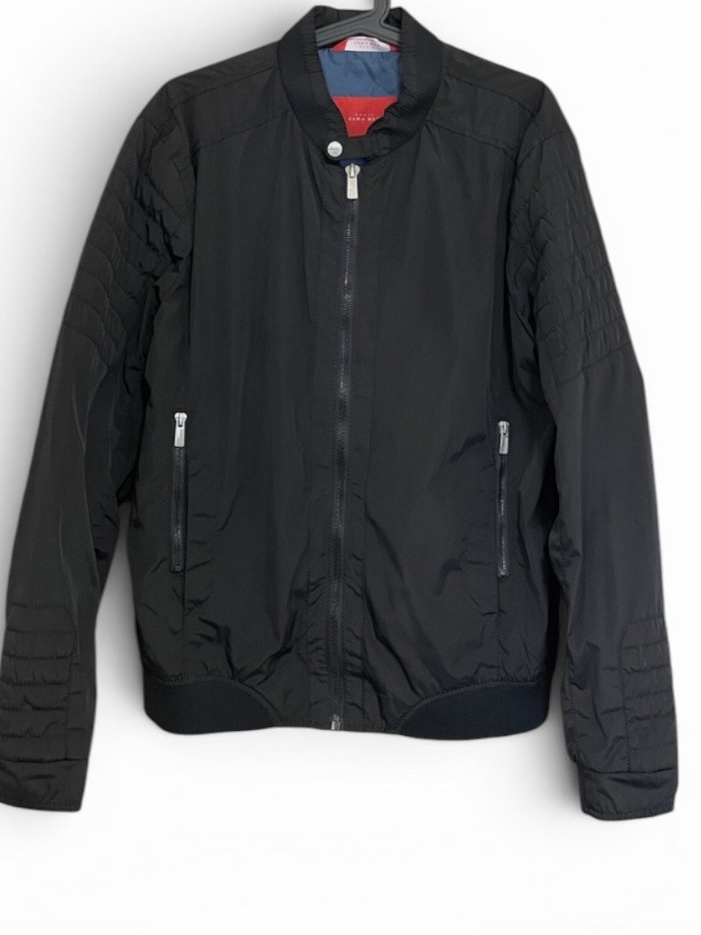 Zara Black Bomber Jacket with Blue Inner Lining - Picture 3 of 7